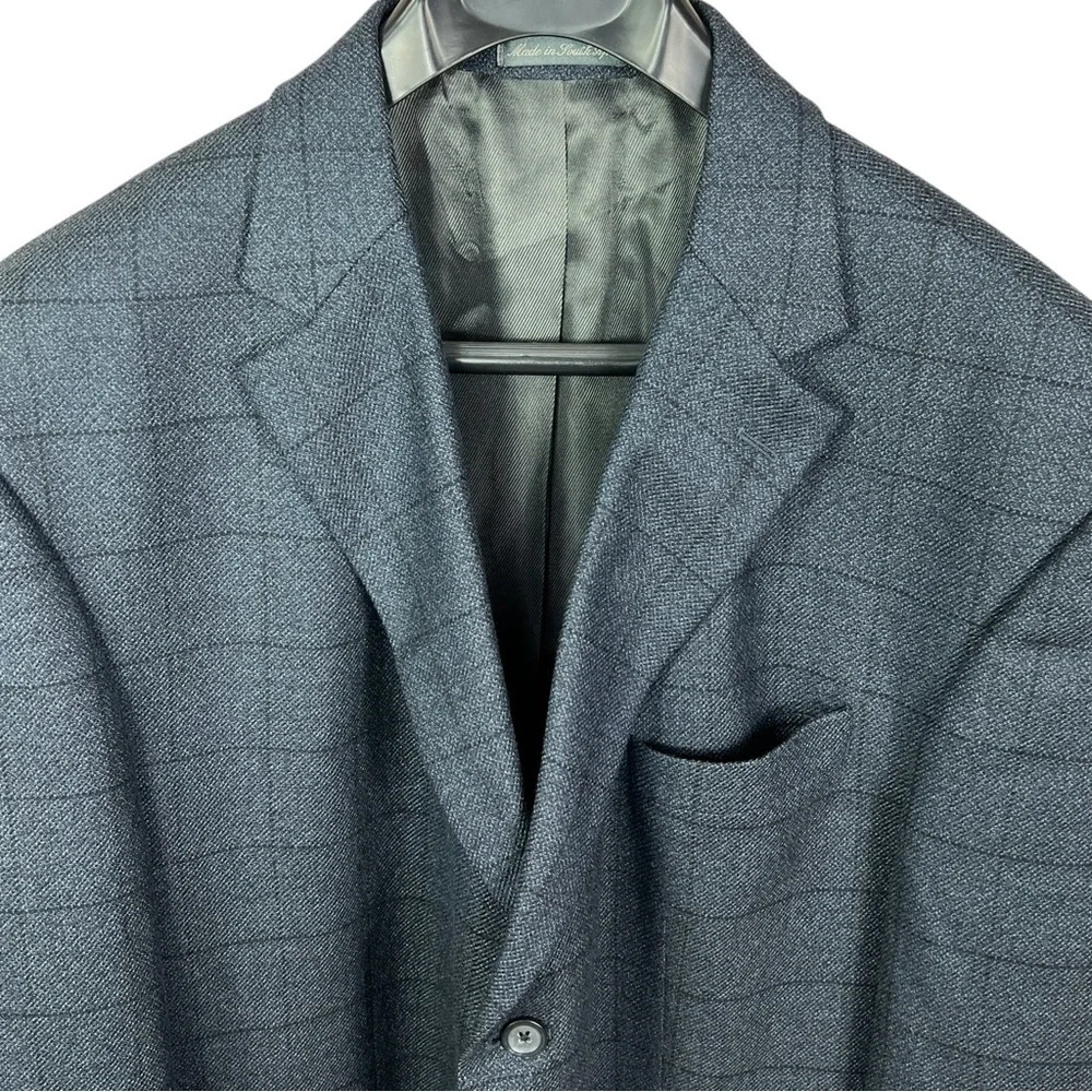 Oscar De La Renta Blue Wool Cashmere Blazer Sport Coat Window Pane  Print 38R